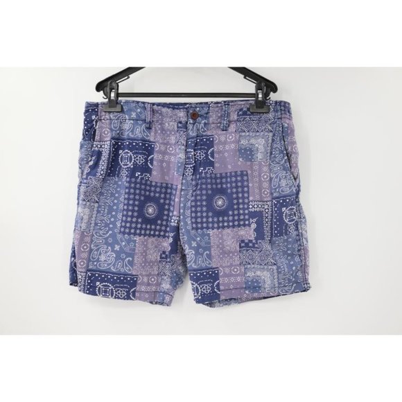 LUCKY BRAND Shorts Mens 34 W36 Bandana Flat Front 7" Lightweight chino pockets - Picture 2 of 13